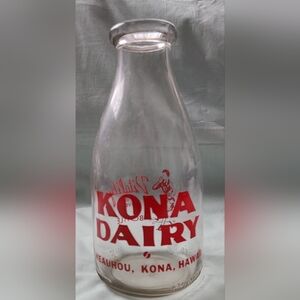 Vintage Kona Dairy Glass Milk Bottle Keahou KONA HAWAII